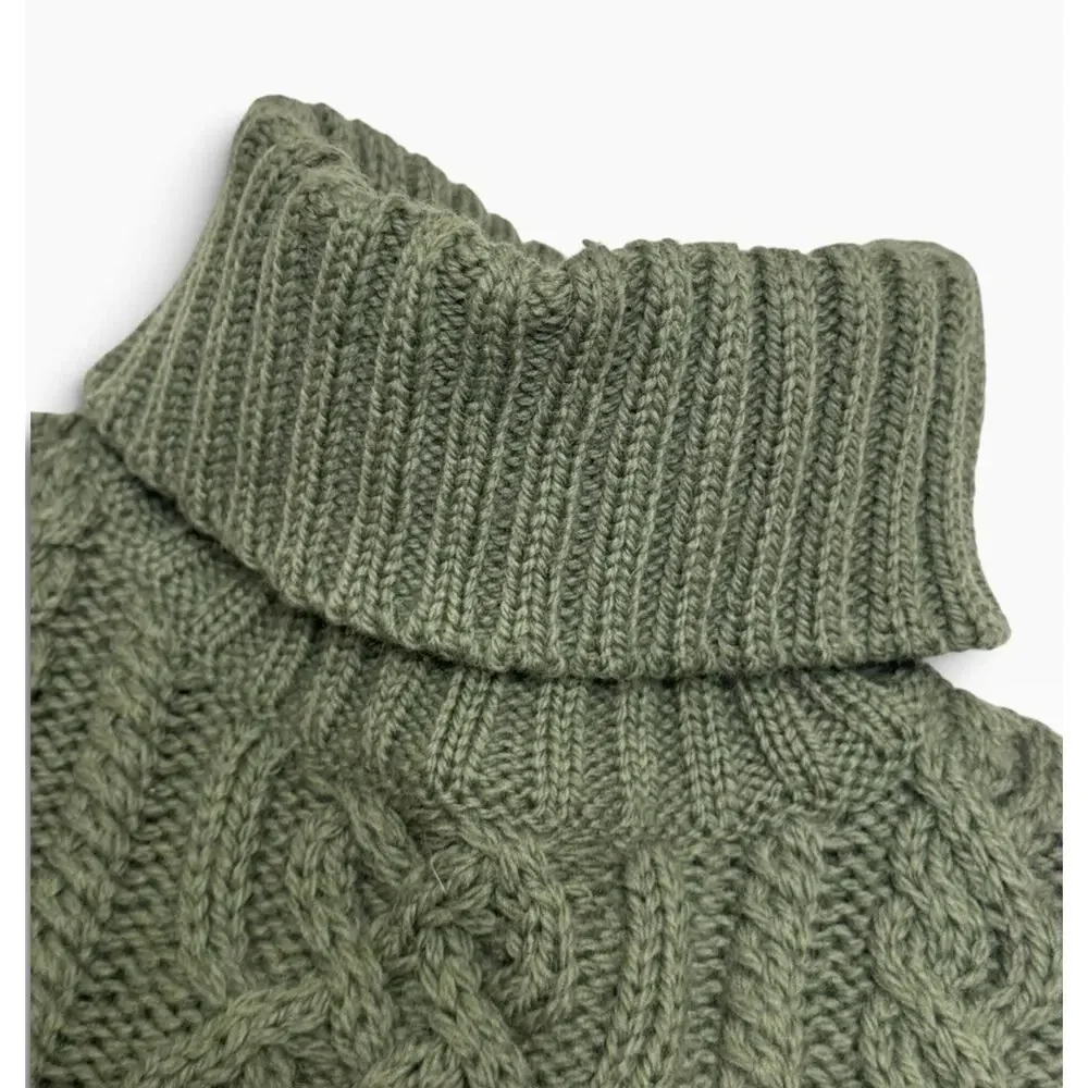Paul James Women's M Green Wool Cable Knit Turtleneck Chunky Sweater Fisherman